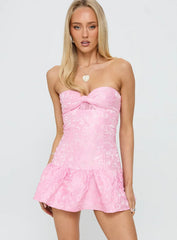 Aubriana strapless mini dress pink jacquard