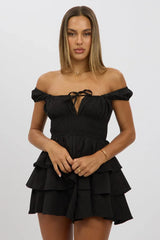 Black Playsuit Layered Shorts