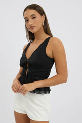 Black Tie Front Top Sleeveless Chiffon