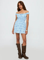 These Are The Days Shirred Mini Dress Blue Multi