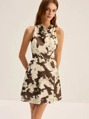 Blurry Print Cowl Neck Mini Dress