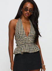 Perpetua Halter Neck Top Brown / Black Check