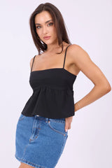 Black Peplum Cami Sleeveless Babydoll