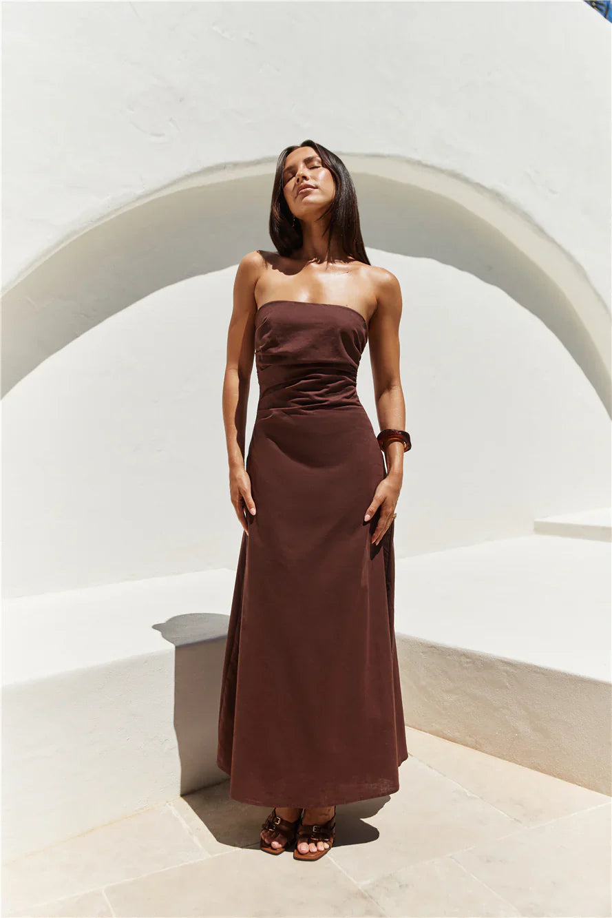 Yasmin Strapless Maxi Dress Brown