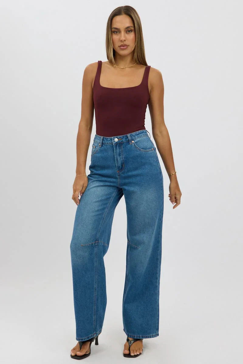 Denim Barrel Jeans Mid Rise