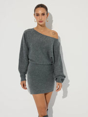 Asymmetric Off-Shoulder Knit Mini Dress