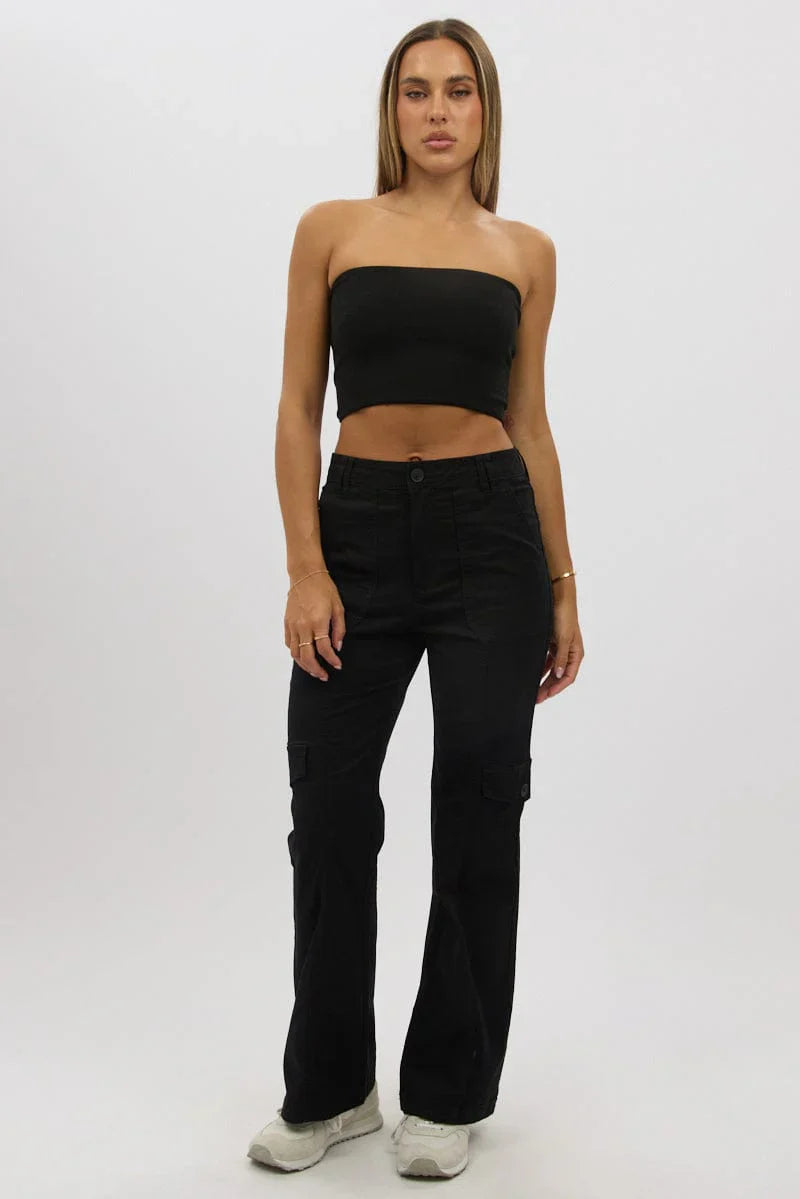 Black Cargo Pants Mid Rise