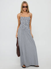 Kosie Shirred Maxi Dress Blue Stripe