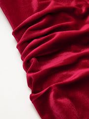 Velvet Mock Neck Ruched Sleeveless Dress