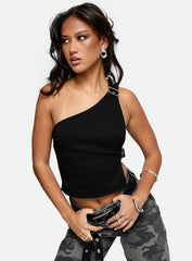 Buckled Down One Shoulder Top Black