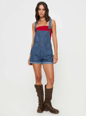 Kacey Short Overalls Mid Blue Pinstripe