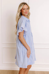 Brunch Ready Eyelet Mini Dress in in Light Periwinkle