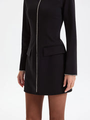 Rhinestone Trim Mock Neck Mini Dress