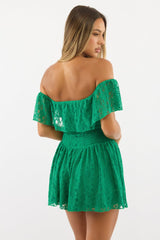 Green Off Shoulder Playsuit Lace