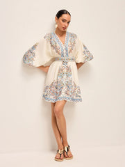 Boho Belted V-Neck Dress With Balloon Sleeves