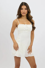 White Mini Dress Gathered Bust