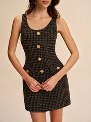 Tweed Buttoned Sleeveless Dress