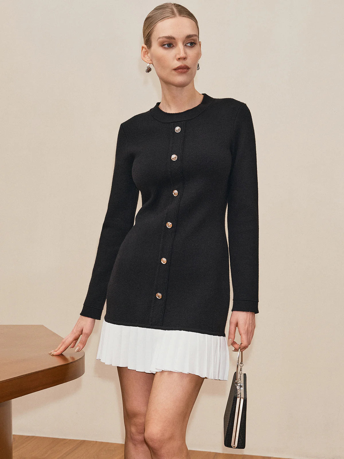 Long Sleeve Pleated Hem Sweater Dress