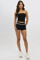 Black Bandeau Top Side Stripe Fold Over