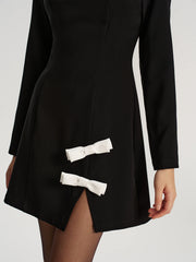 Contrast Bow Slit Mock Neck Mini Dress