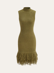 Fringe Hem Sleeveless Knit Dress