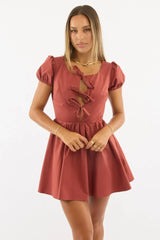 Red Mini Dress Ribbon Detail