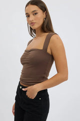 Brown Top Sleeveless Sweetheart Neck Supersoft