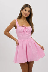 Pink Check Fit And Flare Dress Mini