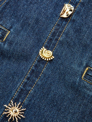 Metal Detail Denim Sleeveless Mini Dress