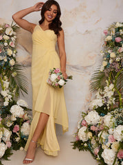 One Shoulder Satin Finish Maxi Dress in Yellow