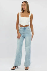 Denim Wide Leg Jeans Ribbon detail
