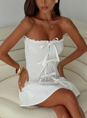 Think And Smile Strapless Tie Detail Playsuit White