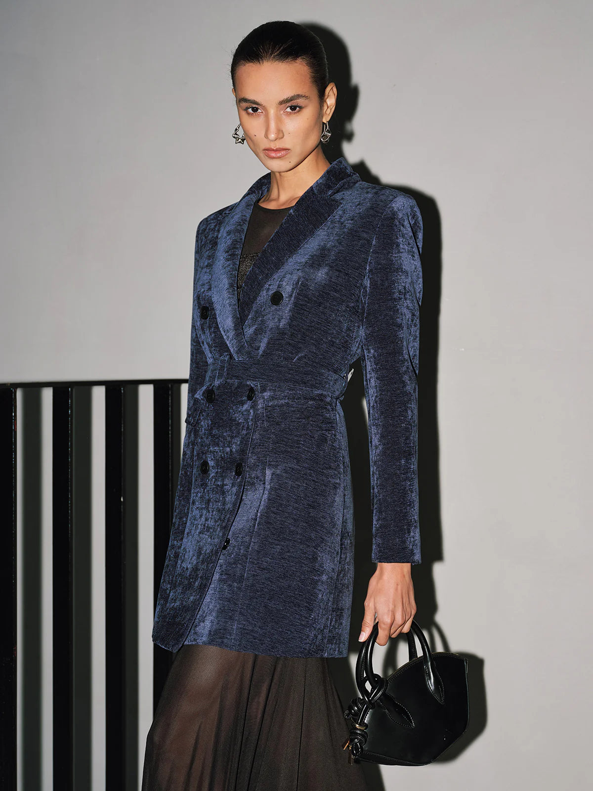 Velvet Double-Breasted Belted Blazer Dress