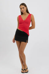 Red Sleeveless Top Asymmetric Hem