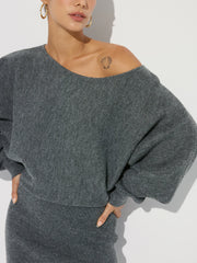 Asymmetric Off-Shoulder Knit Mini Dress