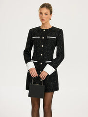 Contrast Cuff Tweed Mini Dress