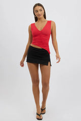 Black Mini Skort Skirt High Rise Gathered Lined