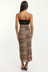 Brown Animal Print Bodycon Dress Mesh