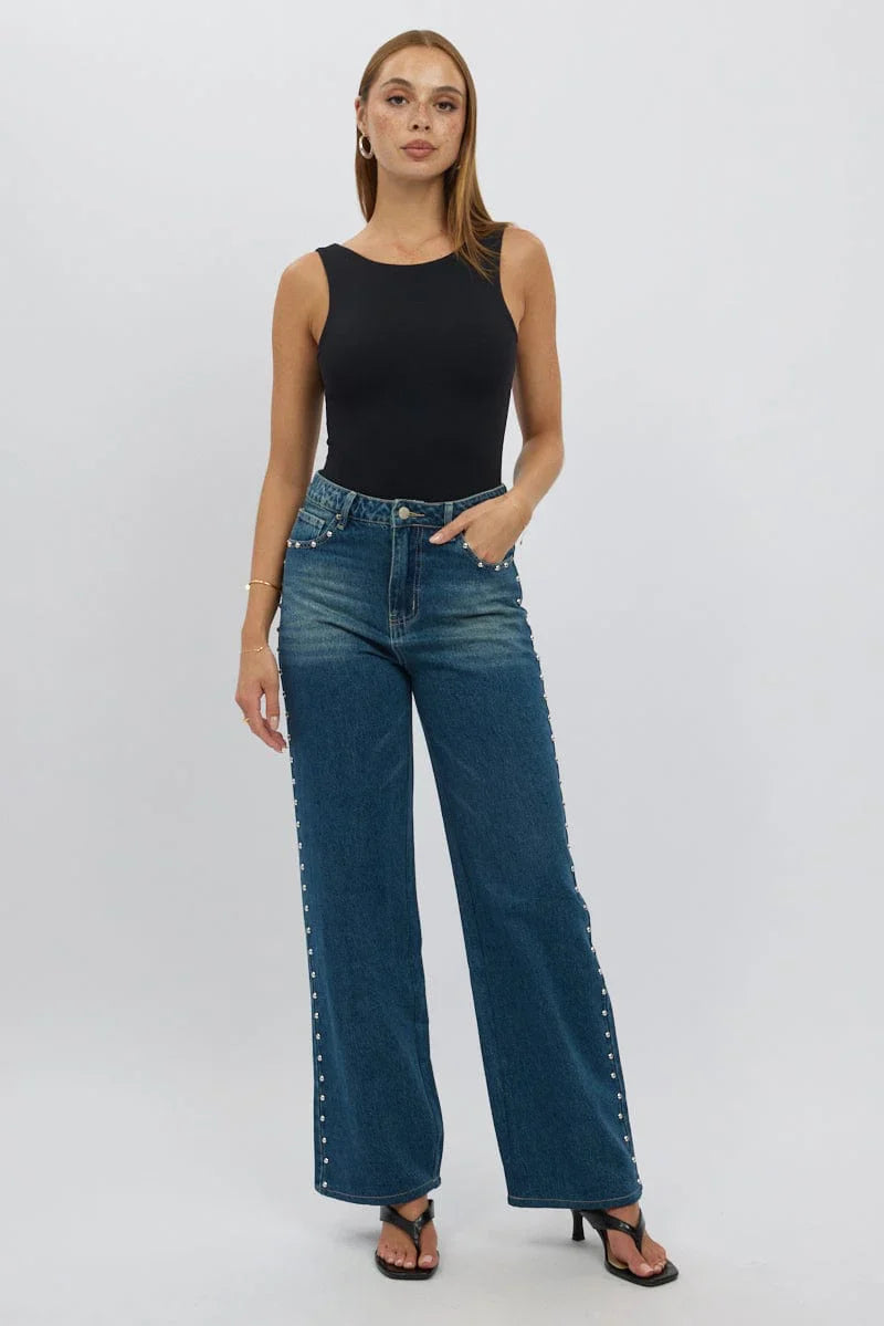 Denim Baggy Jeans Stud Detail