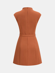 Belted Asymmetric Neckline Sleeveless Mini Dress