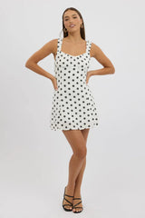 White Floral Mini Dress Gathered Bust