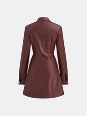 Double-Collar PU Leather Shirt Dress