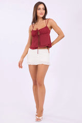 Red Tie Front Cami Halter Neck Sleeveless