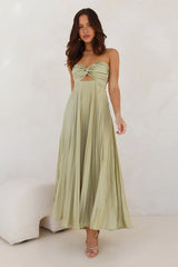 Frosted Berry Strapless Pleated Maxi Dress Lime