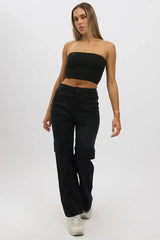Black Bandeau Top Cotton Rib
