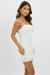 White Mini Dress Gathered Bust