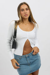 White Button Up Knit Cardigan Long Sleeve