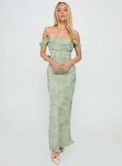 Azura Off The Shoulder Maxi Dress Green Burnout