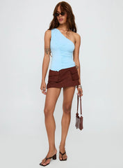 Impulse Ruched One Shoulder Top Blue