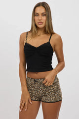 Black Mesh Singlet Top Lace Insert